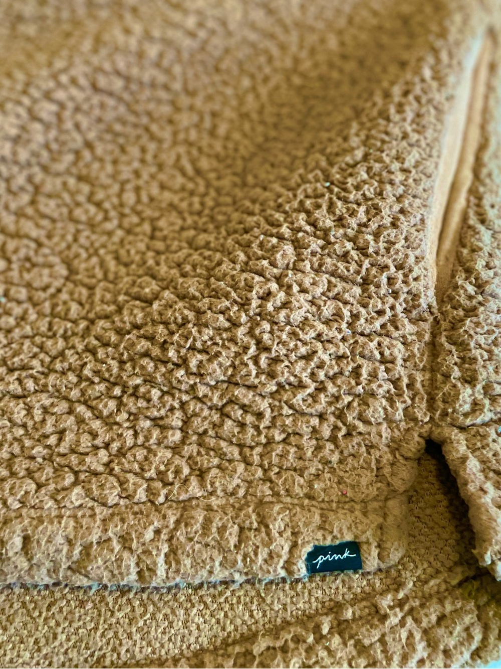 PINK Victoria's Secret Plush Taupe Sherpa Half-Zip Hoodie - Picture 9 of 10
